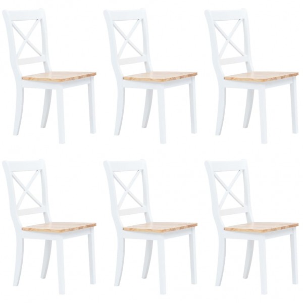 Sillas de comedor 6 uds madera maciza de caucho blanco y madera D