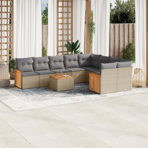 Conjunto de sofás jardim com almofadas beige 10 pcs ratão sintético D