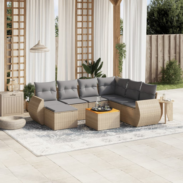 Conjunto de sofás de jardim com almofadas beige 8 pcs ratão PE D