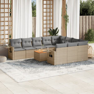 Set de sofás de jardín 11pzas con cojines ratán sintético beige D