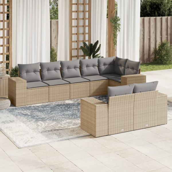 Conjunto de sofás de jardim com almofadas beige 8 pcs ratão PE D