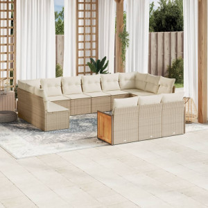 Conjunto de sofás de jardim com almofadas 13 pcs ratão sintético beige D