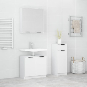 Set de mobiliário de banheiro 3 peças de madeira de contraplacado branco D