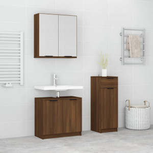 Set de mobiliário de banheiro 3 pcs madeira contraplacada carvalho marrom D