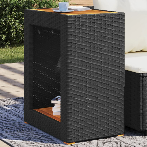 Mesa auxiliar jardim tampa madeira ratão PE preto 60x40x75 cm D