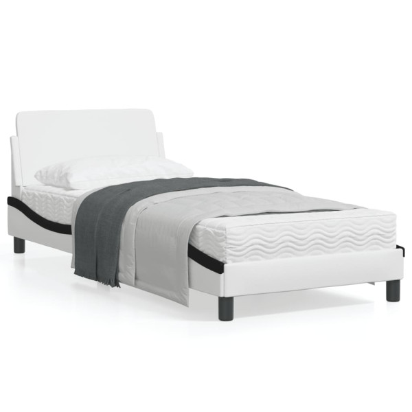 Cama com cabeceira de couro sintético branco e preto 80x200 cm D