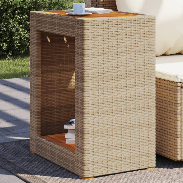 Mesa auxiliar jardín tapa madera ratán PE beige 60x40x75 cm D