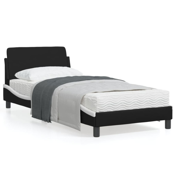 Estructura cama cabecero cuero sintético negro blanco 90x200 cm D