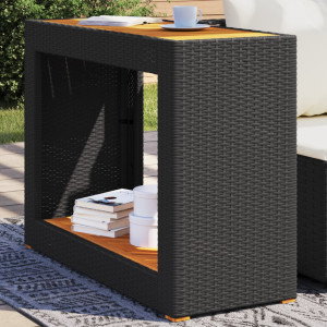 Mesa auxiliar jardín tapa madera ratán PE negro 100x40x75 cm D