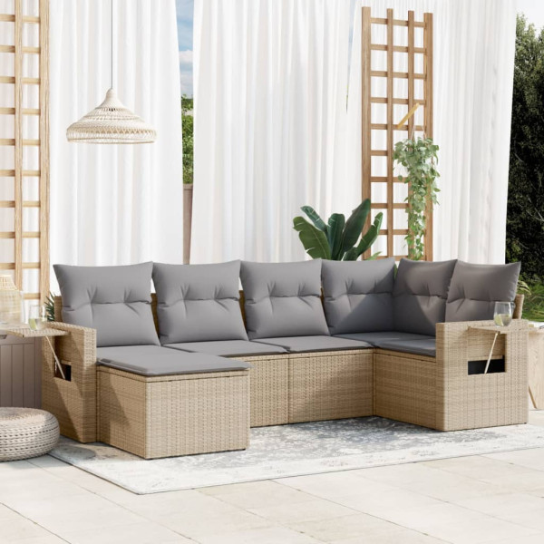 Conjunto de sofás jardim com almofadas 6 pcs ratão sintético beige D