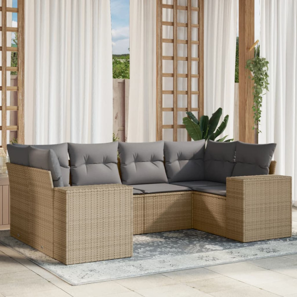 Conjunto de sofás jardim com almofadas 6 pcs ratão sintético beige D