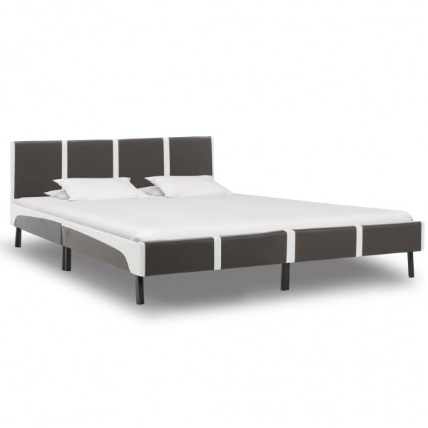 Estructura de cama cuero sintético gris y blanco 180x200 cm D