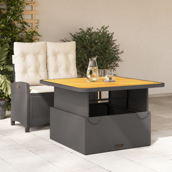 Set comedor de jardín 2 pzas con cojines ratán sintético negro D