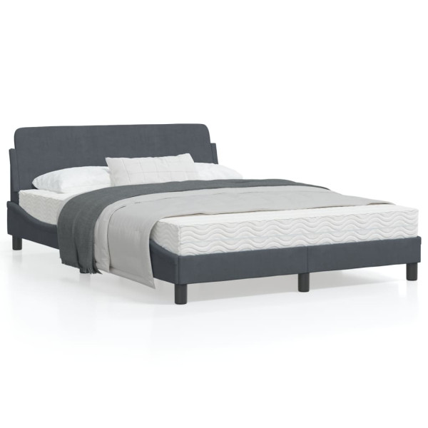 Estrutura da cama com cabeceira de veludo cinza escuro 140x190 cm D