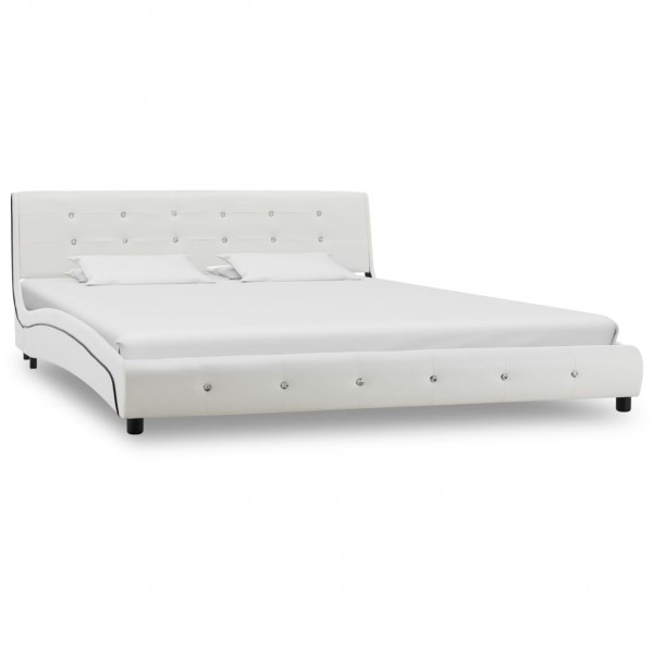 Estructura de cama de cuero sintético blanco 160x200 cm D