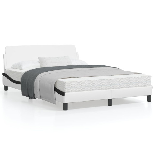 Estructura de cama con cabecero cuero sintético blanco y negro D