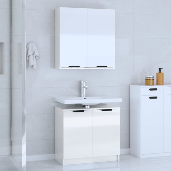 Set muebles de baño 2 piezas madera contrachapada blanco brillo D