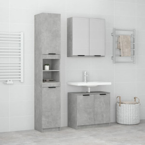 Set de mobiliário de banheiro 3 pcs madeira de contraplacado cinza concreto D