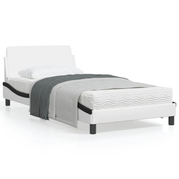 Estrutura de cama com cabeçote de couro sintético branco e preto D