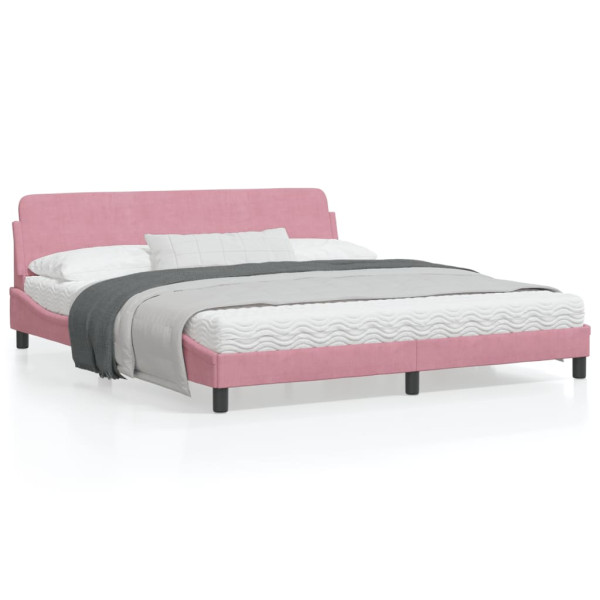 Estrutura de cama com cabeceira de veludo rosa 180x200 cm D