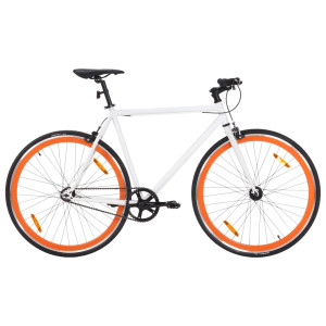 Bicicleta de engrenagem fixa branca e laranja 700c 55 cm D