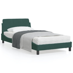 Estructura cama con cabecero terciopelo verde oscuro 100x200 cm D