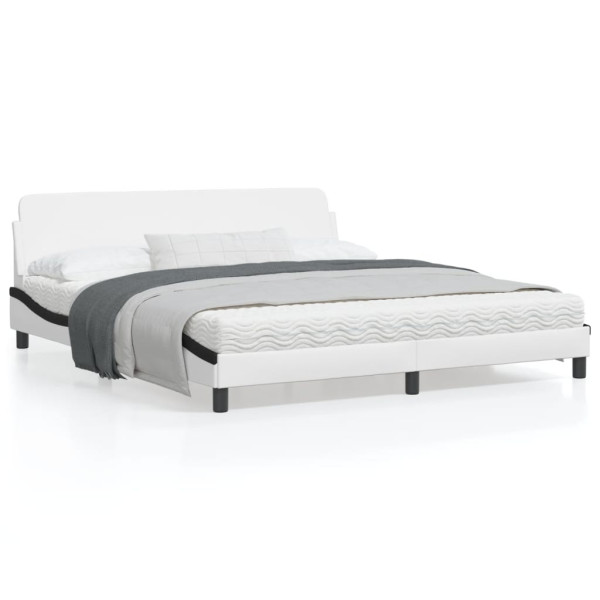 Estrutura de cama com cabeçote de couro sintético branco e preto D