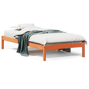 Sofá cama de madera maciza de pino marrón cera 80x200 cm D