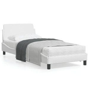 Estructura de cama con cabecero cuero sintético blanco 90x190cm D