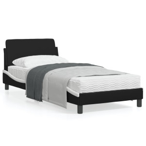 Estructura de cama con cabecero cuero sintético negro y blanco D