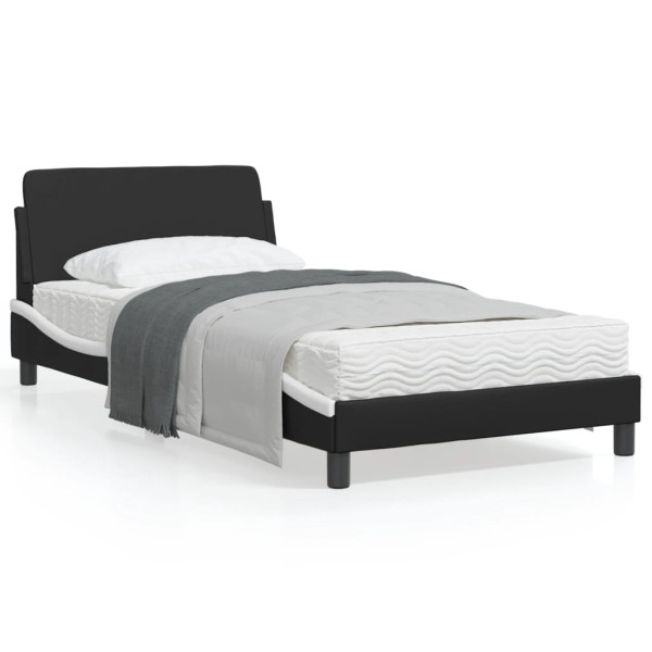 Estructura de cama con cabecero cuero sintético negro y blanco D