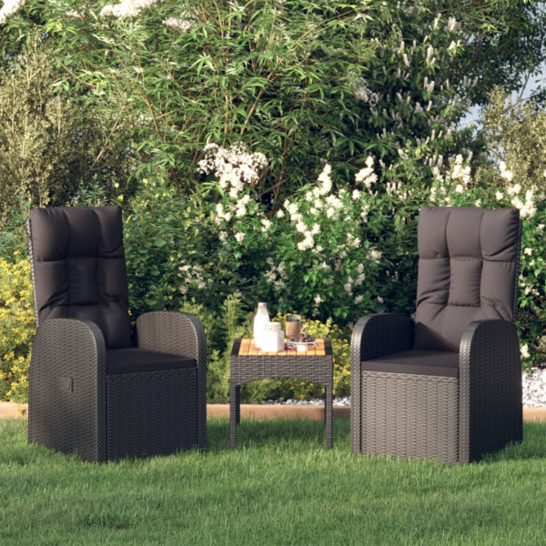 Poltronas de jardim reclináveis com almofadas de 2 andares PE preto D