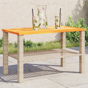 Mesa de jardín ratán sintético madera acacia beige 70x38x42 cm D