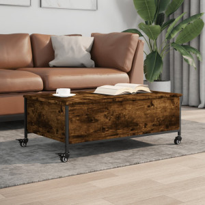 Mesa de centro con ruedas madera ingeniería roble 91x55x34 cm D