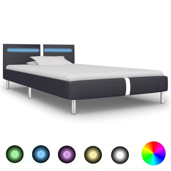 Estrutura de cama com LED de couro sintético preto 90x200 cm D