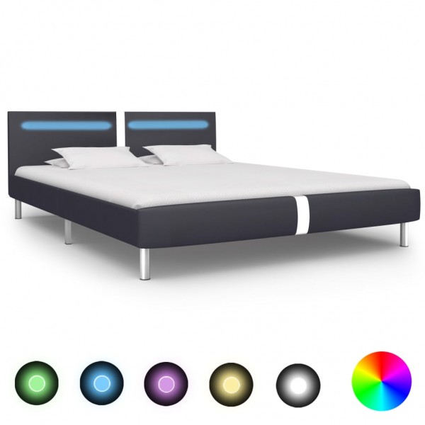 Estructura de cama con LED cuero sintético negro 160x200 cm D