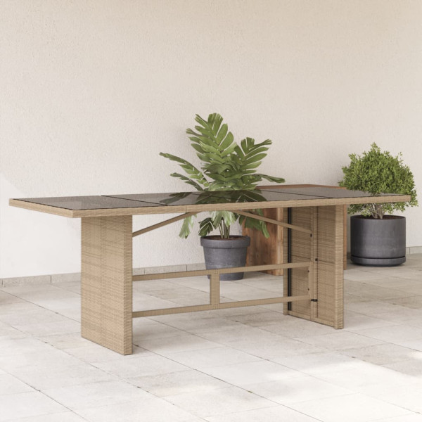 Mesa de jardim superfície de vidro vime PE bege 190x80x74 cm D