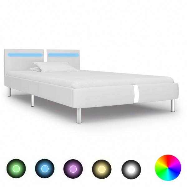 Estrutura de cama com LED de couro sintético branco 90x200 cm D