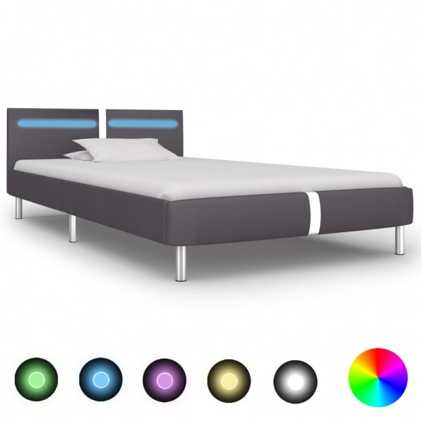 Estructura de cama con LED de cuero sintético gris 90x200 cm D