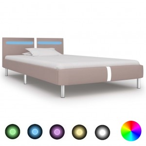 Estructura de cama con LED cuero sintético capuchino 90x200 cm D
