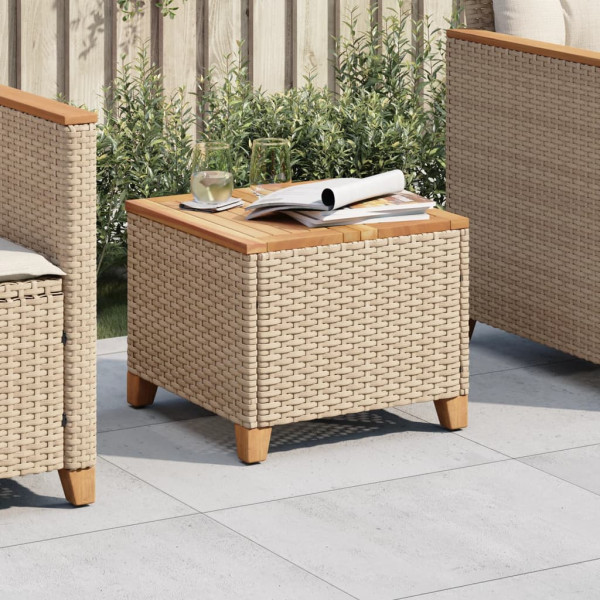 Mesa de jardim ratão sintético madeira de acacia beige 45x45x37 cm D