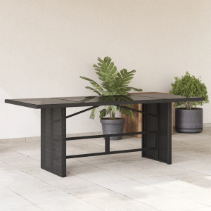 Mesa de jardín superficie de vidrio ratán PE negro 190x80x74 cm D