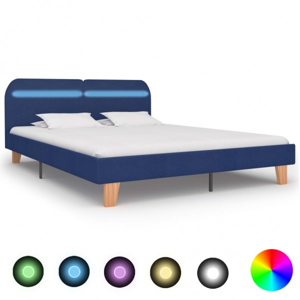 Estructura de cama con LED tela azul 160x200 cm D