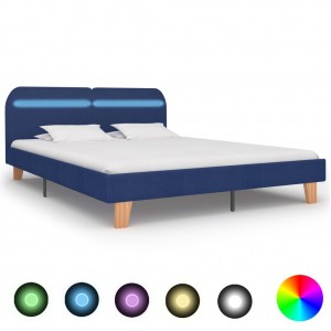 Estructura de cama con LED tela azul 180x200 cm D