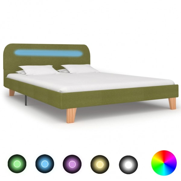 Estrutura de cama com LED tecido verde 140x200 cm D