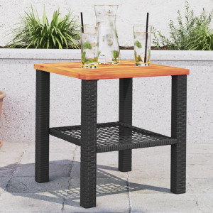 Mesa de jardín ratán sintético madera acacia negro 40x40x42 cm D