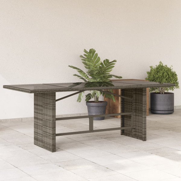 Mesa de jardim superfície de vidro ratão PE cinza 190x80x74 cm D