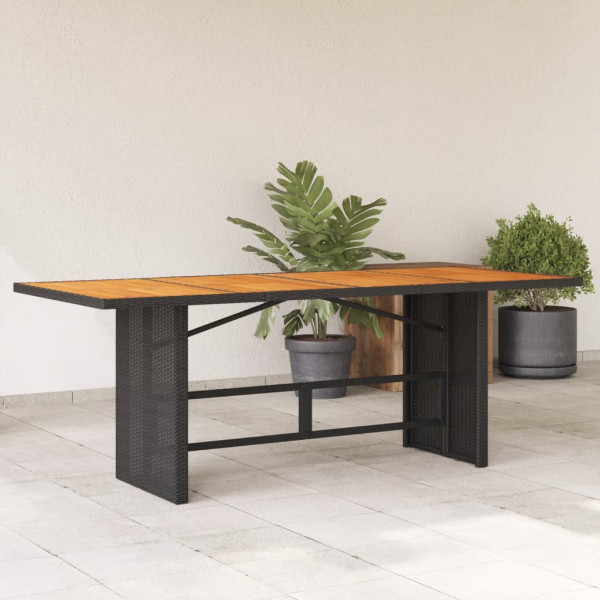 Mesa de jardín superficie de madera ratán PE negro 190x80x74 cm D