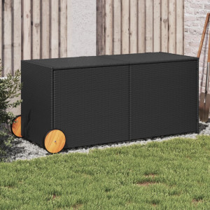 Caja de almacenaje jardín con ruedas ratán sintético negro 283L D