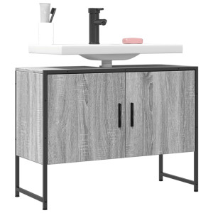 Armario lavabo baño madera ingeniería gris Sonoma 80x33x60 cm D